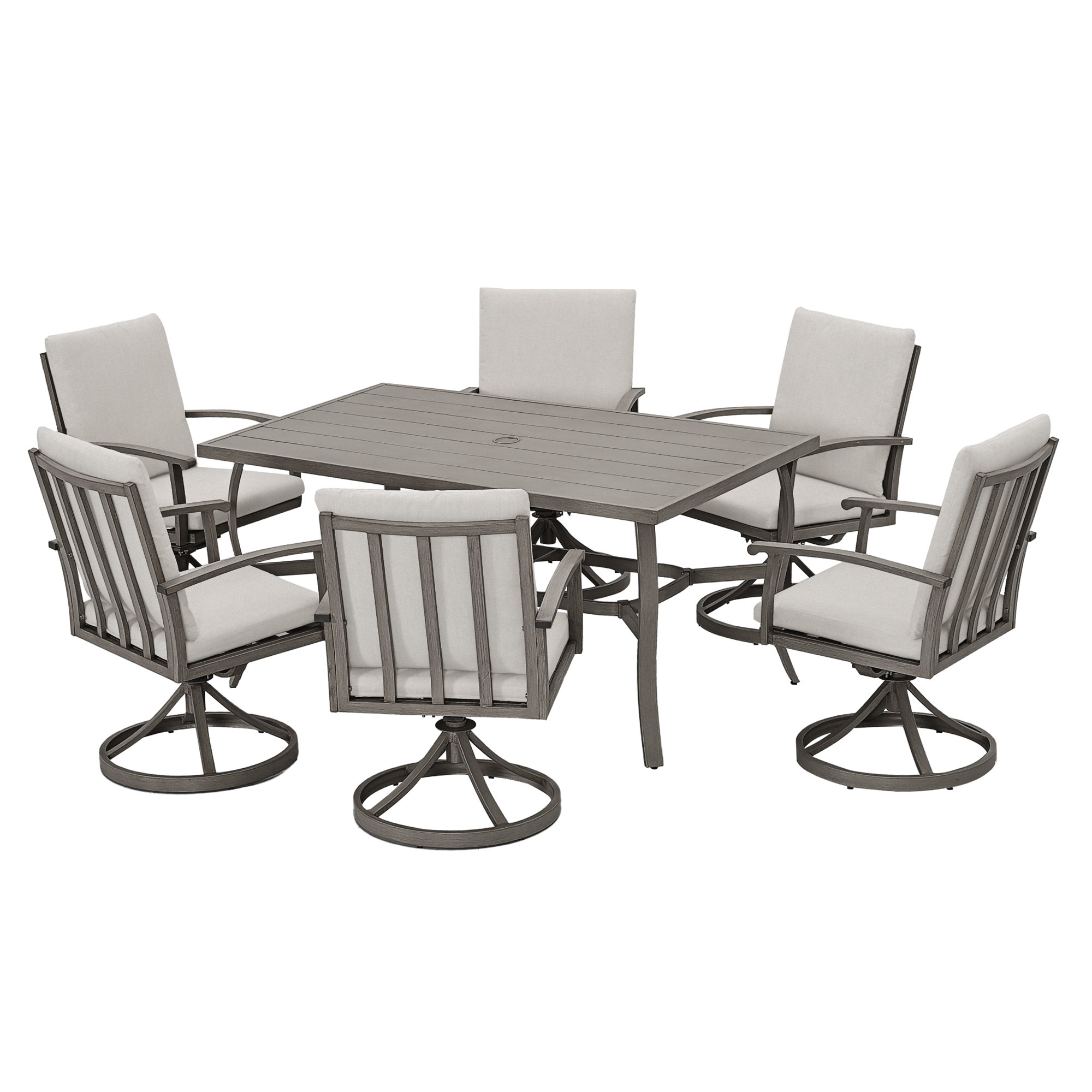 Whittlesey Rectangular Aluminum Dining Set with Cushions, 6, Gray