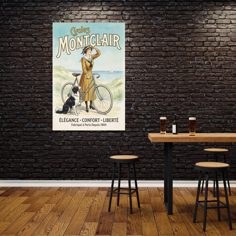 «Elegant Woman Beach Ride Classic Elegant Retro Dog Coastal», reproduction d'art mural, H 60 po x l 40 po