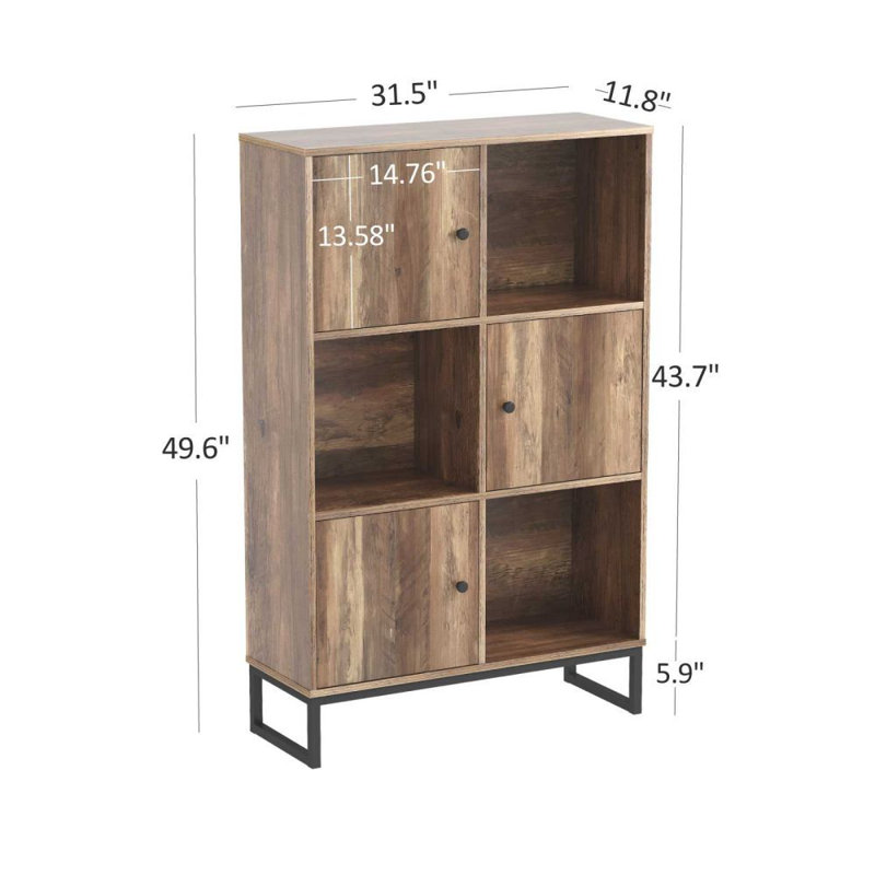 Versatile 50 Inch bookcase with three compartments and three doors Book Case