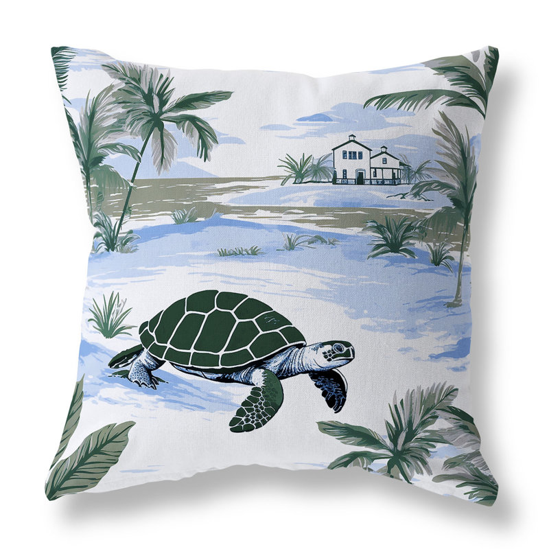 Oreiller réversible intérieur / extérieur Sandy Shores Turtle, H 20 po x l 20 po, Bleu / vert