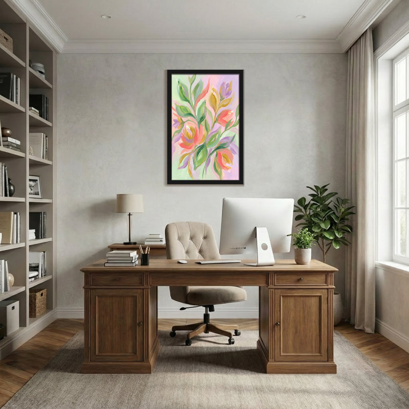 Plantes et fleurs, motif floral pastel aux couleurs douces, H 12 po x l 18 po