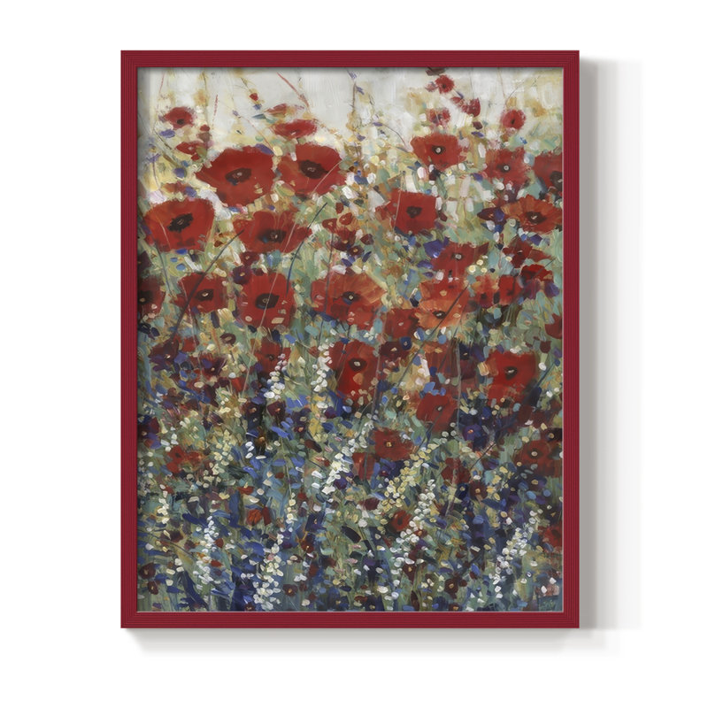 «Garden Poppies I», reproduction encadrée - bois massif, H 11 po x l 9 po, Rouge
