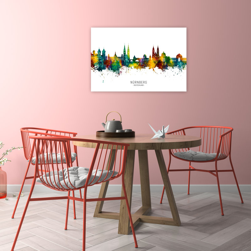 Affiche murale représentant la ligne d'horizon colorée de Nuremberg, une architecture contemporaine abstraite.