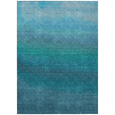 Tapis extérieur lavable bleu sarcelle et bleu ciel 5 pi x 8 pi