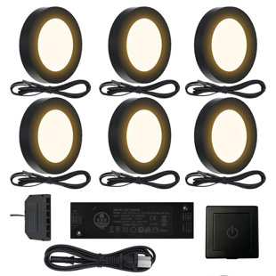 Paquet de 6 mini-rondelles avec gradateur câblé 12V 2W / pièce pour l'éclairage sous l'armoire