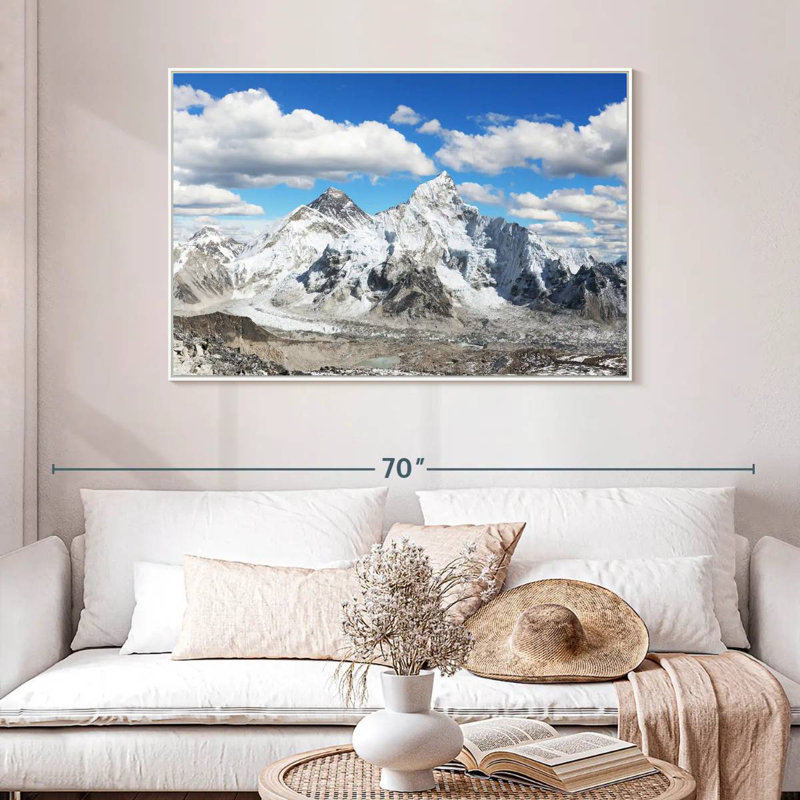Vue panoramique de l'Himalaya, Cadre flottant blanc, 46 po x 31 po