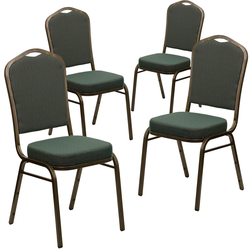 Chaise de banquet empilable Oliverson, Cadre noir, Tissu à motifs vert, 4