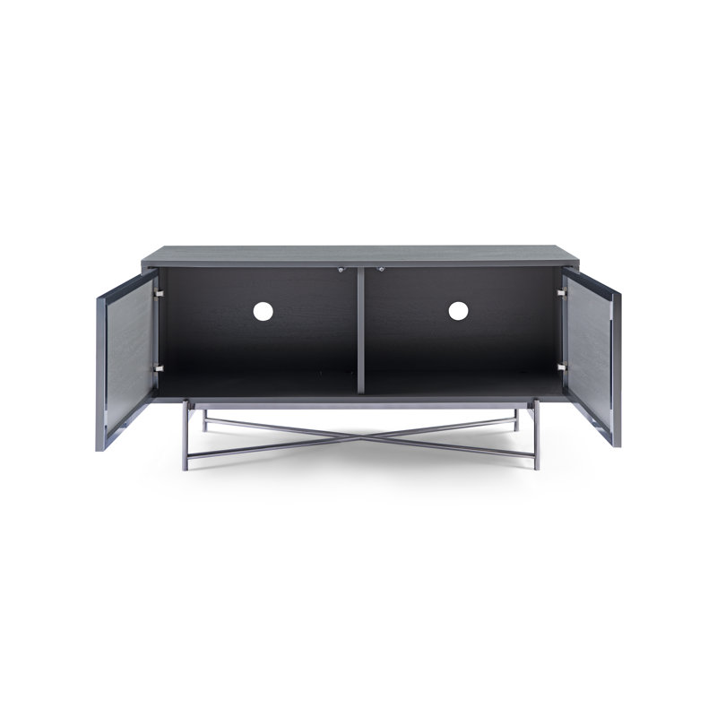 Amilli Unfinished TV Stand for TVs up to 50", Grey/Dark Chrome/Rattan