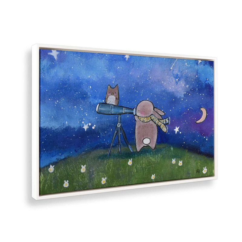 Nuit des lapins aux étoiles, H 20,75 po x l 30,75 po, Toile avec cadre, Blanc opaque
