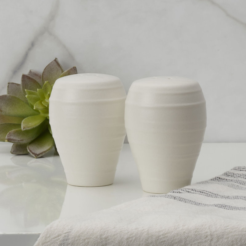 Swirl White Stoneware Salt and Pepper Shaker Set