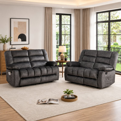 Causeuse inclinable manuelle 61,40 "de large, canapé 2 places avec poche de rangement latérale pour le salon (ensemble de 2)
