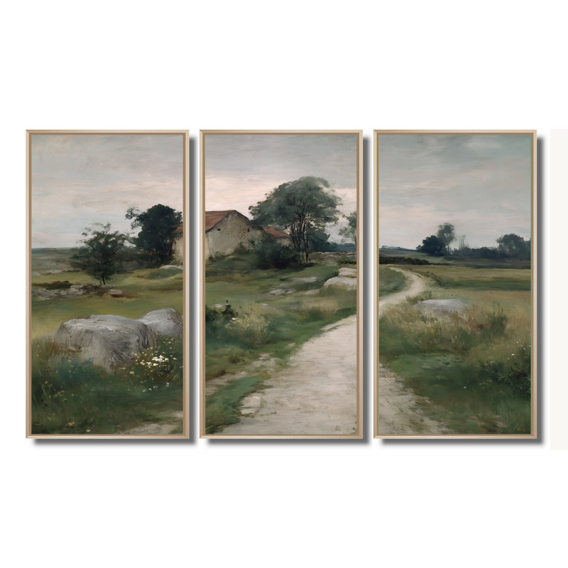Ensemble de décorations murales de ferme grange en Irlande, H 32 po x l 48 po, Reproduction avec cadre flottant, Naturel