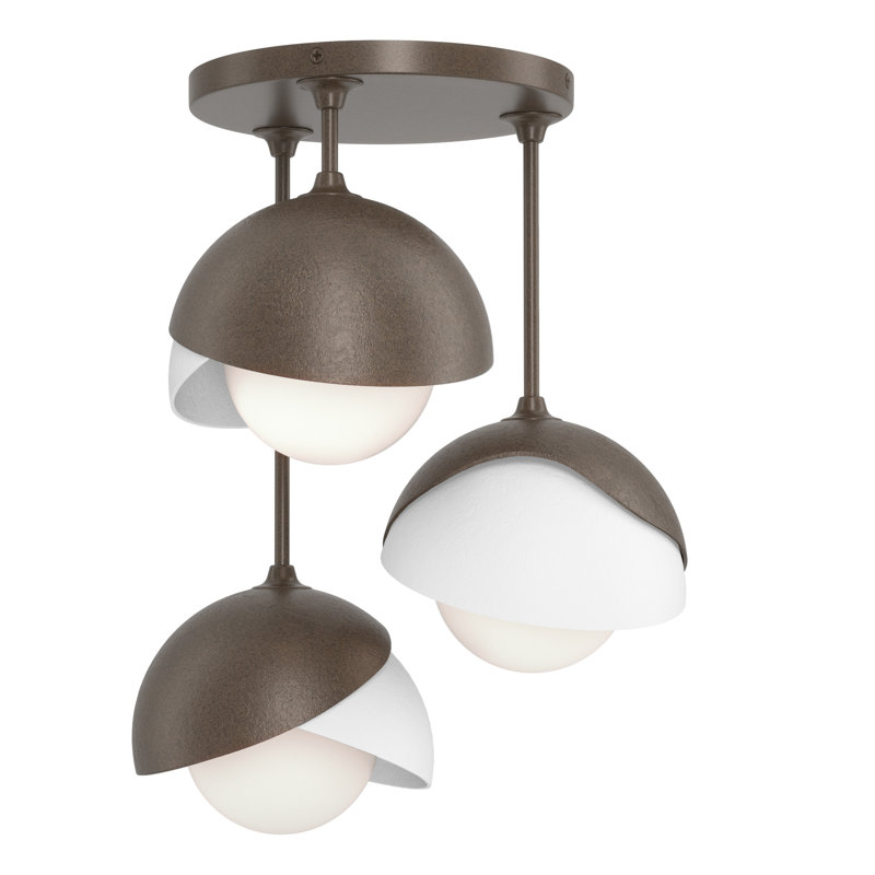 Brooklyn 3 - Light Double Shade Semi Flush Mount, White, Bronze