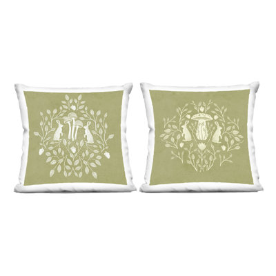 Stupell Industries Boho Bunnies & Mushrooms Design by Katie O'Shea  Throw Pillow (Set of 2)