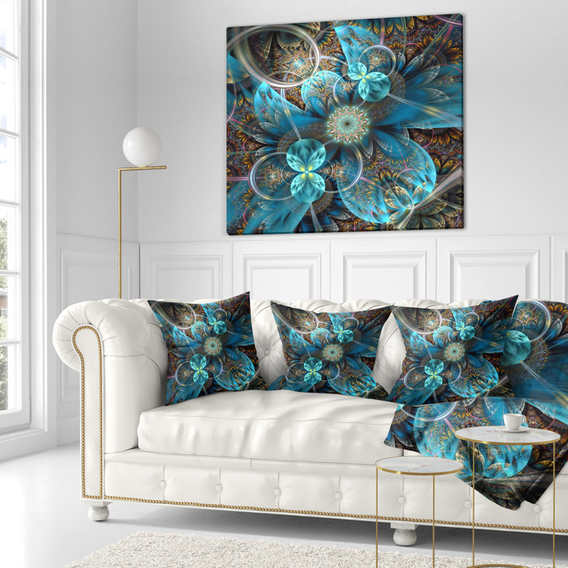 Coussin décoratif à fleurs bleues Fractal