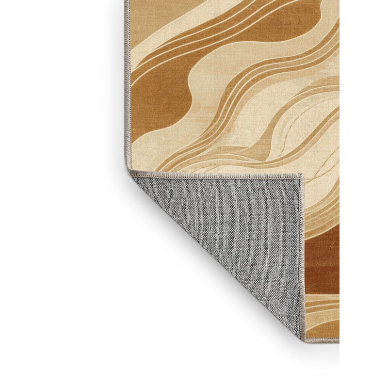 Tapis beige éclectique abstrait lavable à la machine Pittman Sun Wukong, 4 x 6