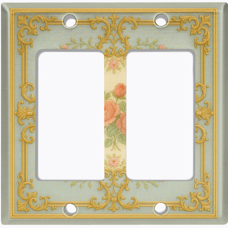 Couvercle de plaque d'interrupteur en métal; Bascule à 2 bandes US standard - damas floral, # 6 Double GFI / Rocker