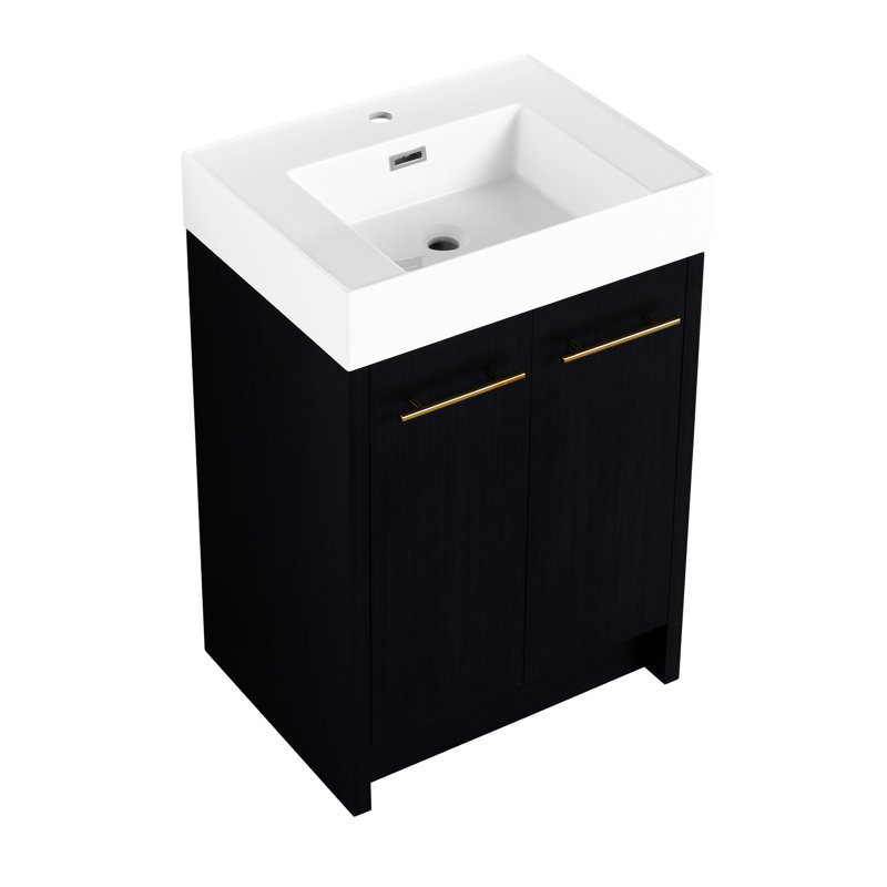 Meuble-lavabo autoportant avec résine en résine, porte, armoire de rangement pour salle de bain