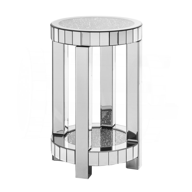 Mirror Round Table With Crystal Inlay