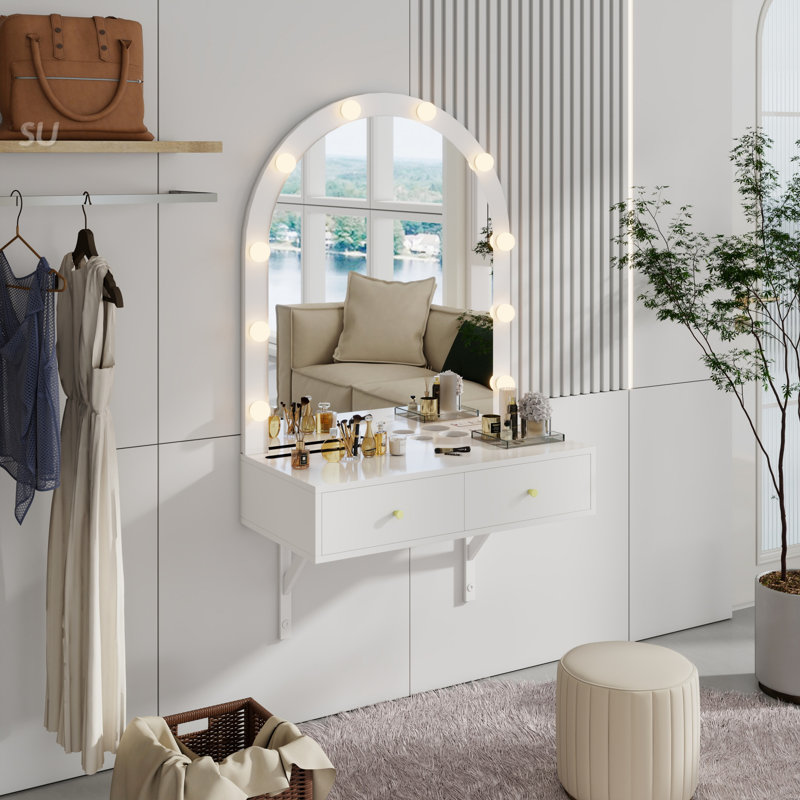 Meuble-lavabo flottant avec miroir, 3 lumières colorées et grand rangement, idéal pour les petits espaces et l'utilisation multifonctionnelle