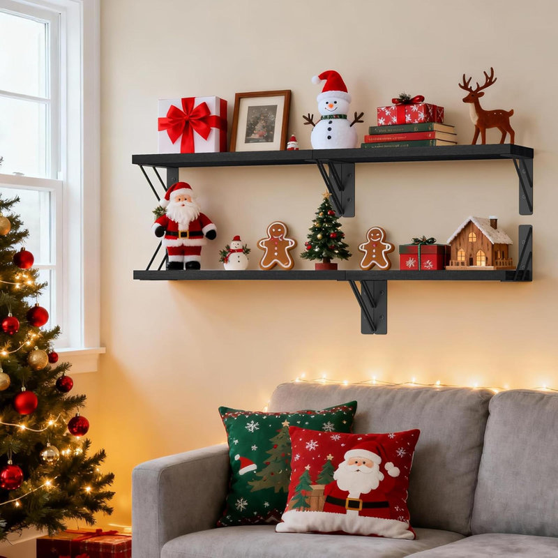 Wall Mounted Floating Shelves, Wood Floating Wall Shelf For Books & Decor, Small Space-Saving Display & Organizer