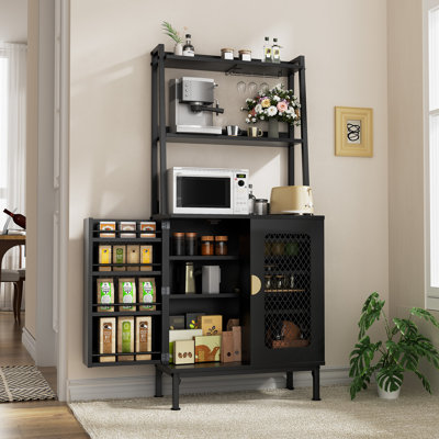 58” Pantry Cabinets With Microwave Shelves, Freestanding Kitchen Storage Cabinet With Adjustable Shelves, Buffet Cupboards For Kitchen, Dining Room, L by Ebern Designs