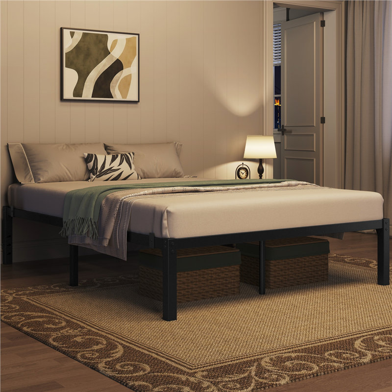 14.5" H Metal Platform Bed Frame with Heavy Duty Steel Slat Support, Queen