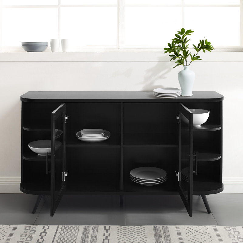 Buffet à 2 portes en verre de 58 po Carleon, Noir, noir, noir, noir