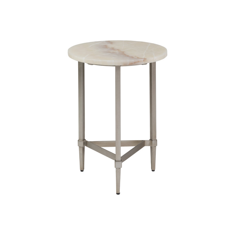 Beige Round Onyx and Metal Side Table