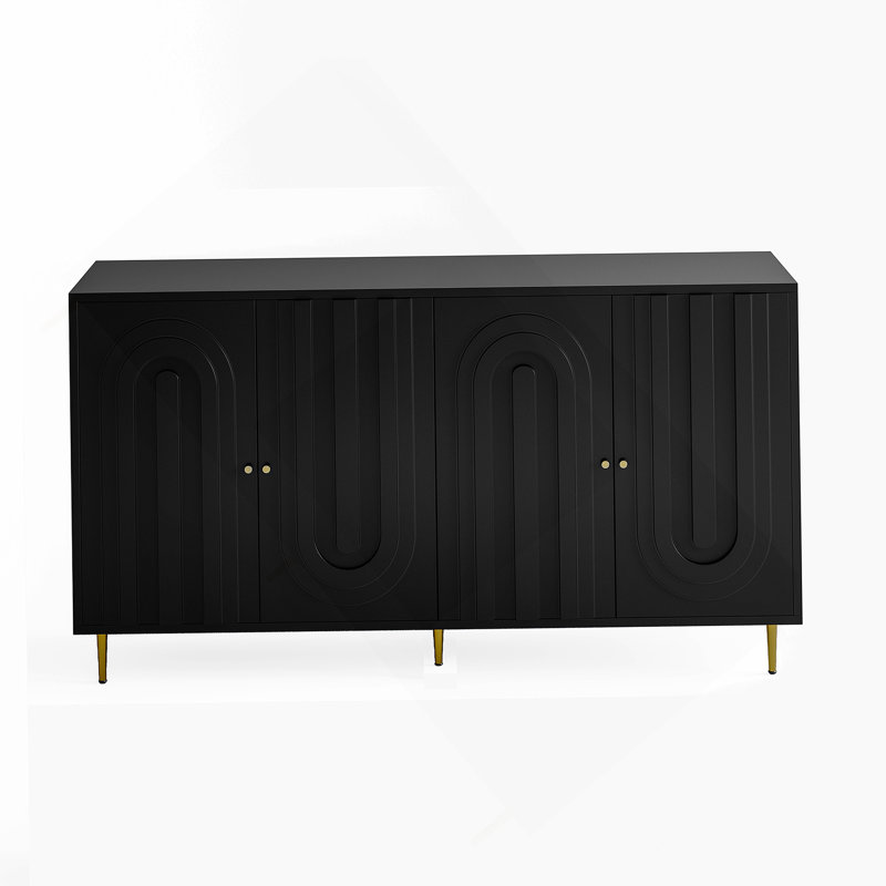 Armoire de rangement moderne moderne laquée noire à 4 portes avec buffet pour le salon et le vestibule, Noir mat