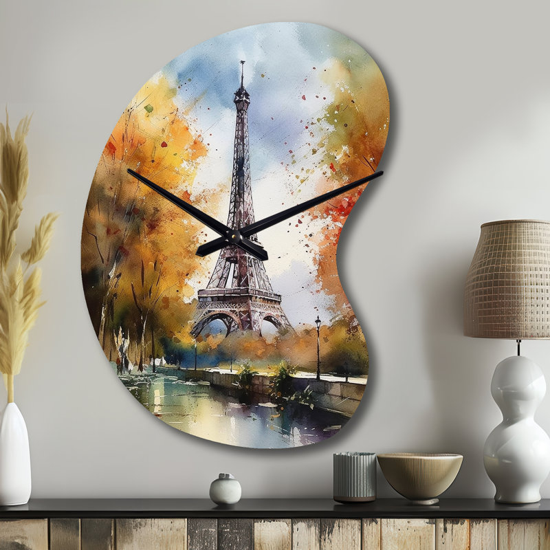 Pastel Eiffel Tower In Paris III - Boom Shape Large Paris 3D Wall Clock, Small