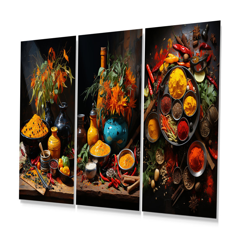 Indian Indian Spices Of India I - Boho Pottery, ensemble de 3 reproductions d'art mural en métal, H 32 po x l 48 po