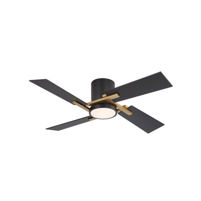 48'' Flush Mount Ceiling Fan with Light 4 Two-color Blades, Dimmable, 6-Speed Reversible DC Motor Ceiling Fan Remote, Sand Black and Brown 