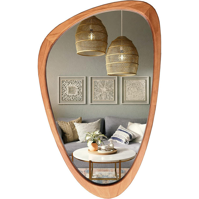 Asymmetrical Solid Wood Framed Wall Mirror, 30" H x 19" W