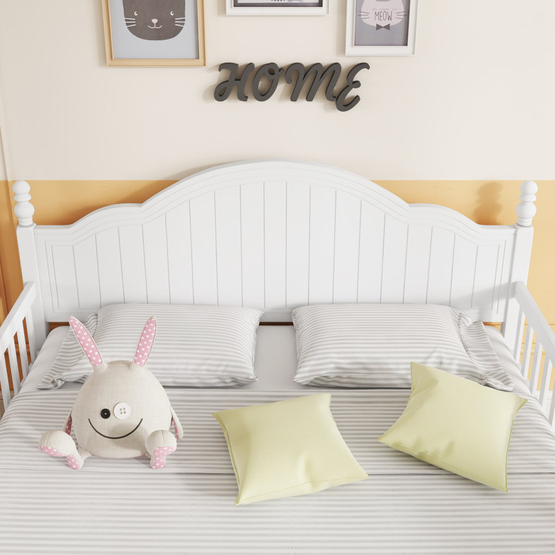 Lit plateforme simple en bois avec tête et pied de lit, Double, Blanc