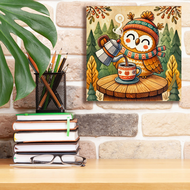 Toile épique Graffiti «Owl and Coffee 2» par Rey Klimt, 26 po x 26 po, H 12 po x l 12 po x P 0,75 po