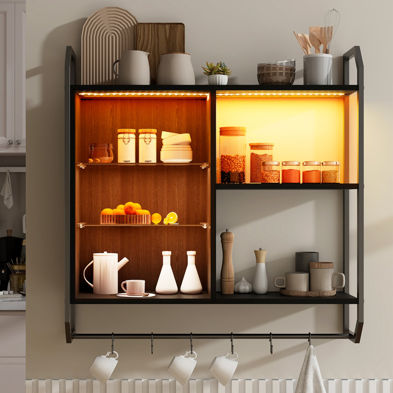 Demiterus 80cm H x 82.5cm W Iron Floating Bookcase, Wall Mounted Storage Rack, Display Cabinet, Matte Black