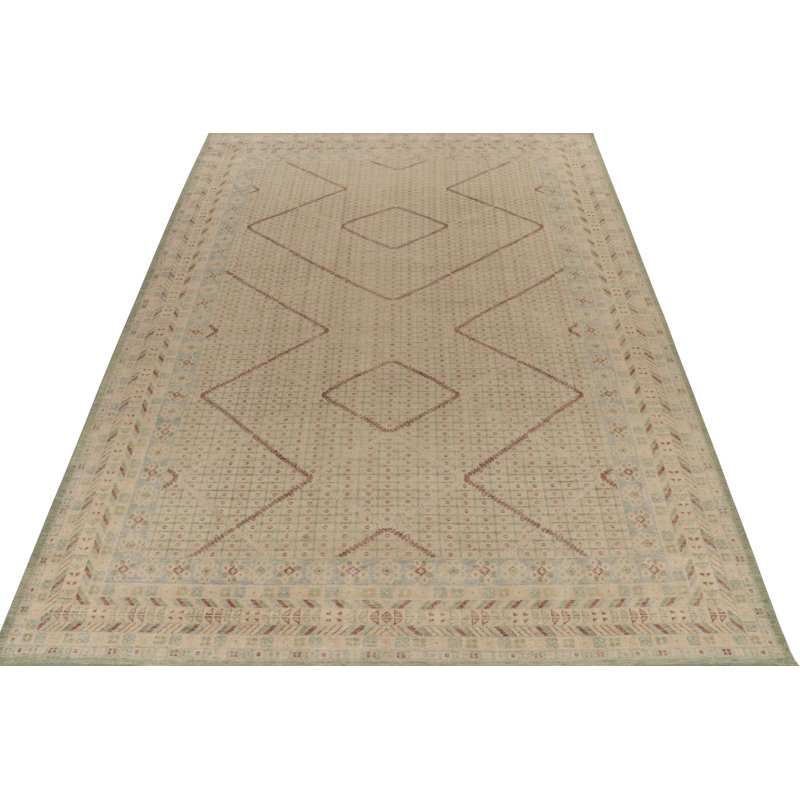 Distressed Homage Hand Knotted Wool Geometric Area Rug, Rectangle 10' x 14'