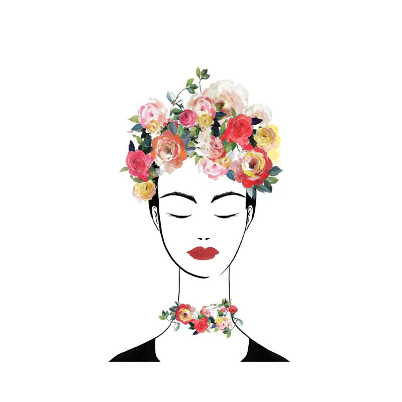 «Flower Crown Frida II» par Isabelle Z - impression d'art graphique, H 48 po x l 32 po x P 1,5 po, Aucun mat, Toile tendue