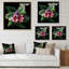 Bouquet de fleurs tropicales et de feuilles sur fond noir I - reproduction d'art sur toile traditionnelle-66837568-66837566