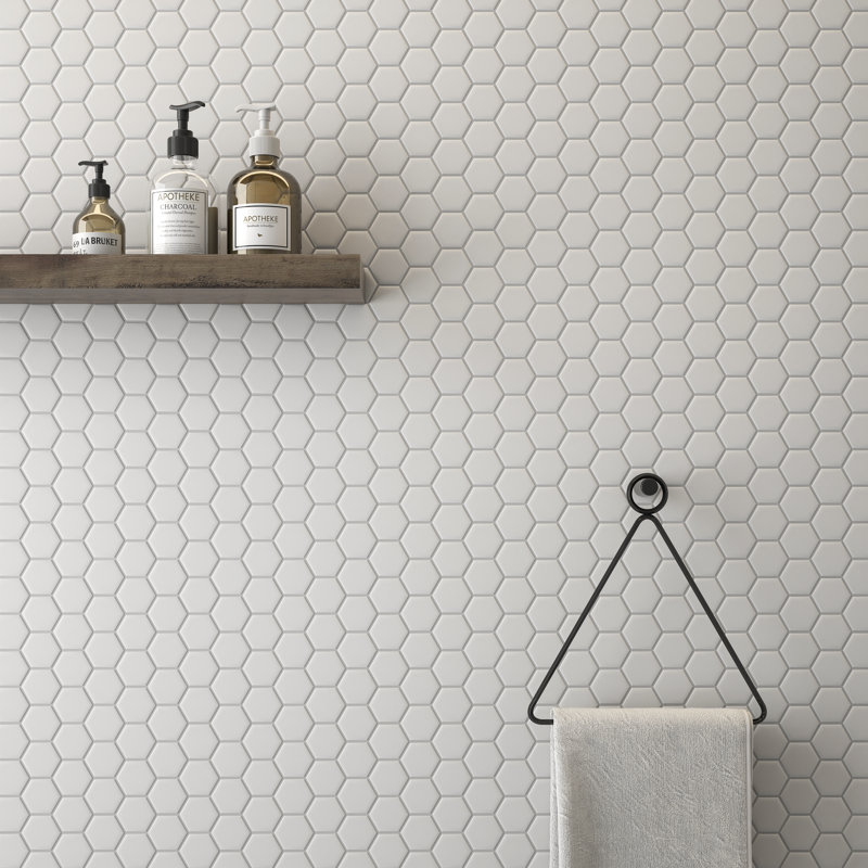 12X12 Hexagon White Mosaic matte 2x2", White