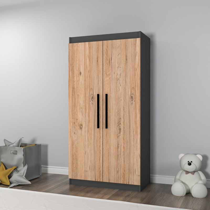 Berend 2 Door Manufactured Wood Wardrobe, Atlantic Pine/Anthracite
