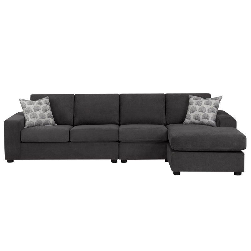 Birkley L-Shaped Upholstered Sectional, Gray(RHF), Right Hand Facing, Gray Polyester