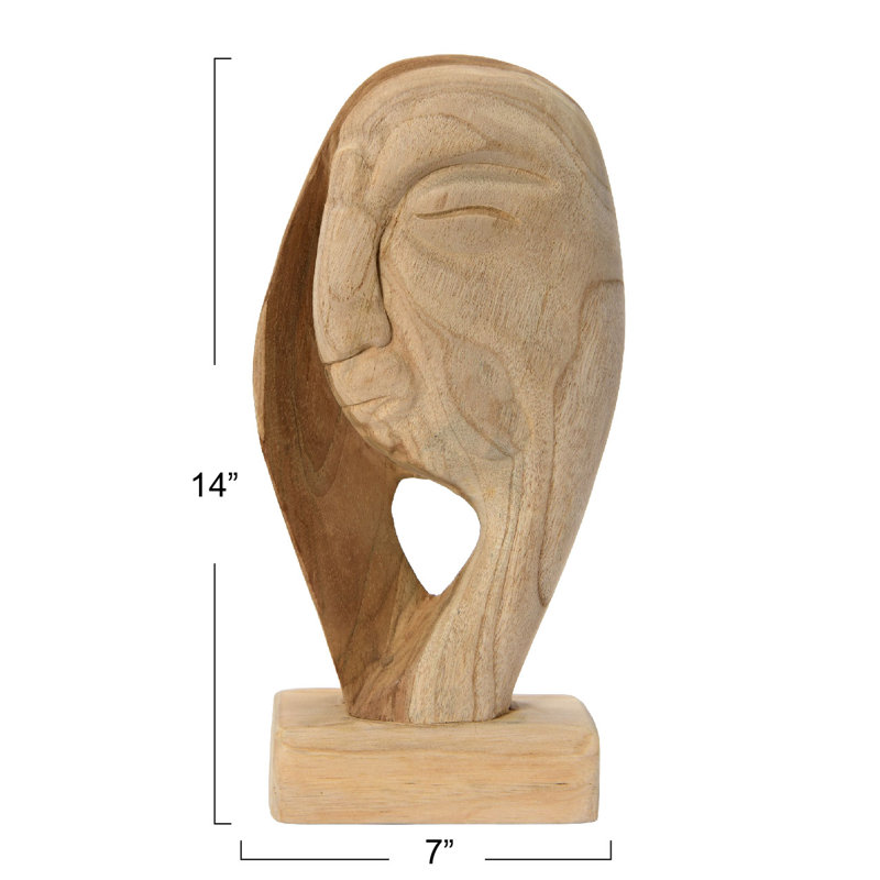 Bloomingville Hand Carved Teakwood Face Sculpture