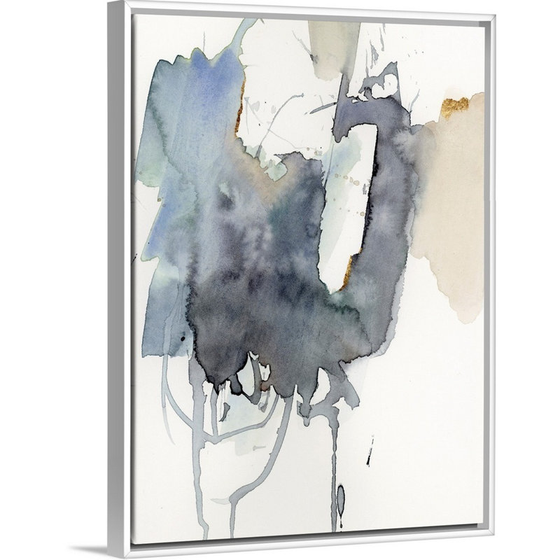 Indigo Splatter I par Victoria Barnes - reproduction d'art sur toile, H 18 po x l 14 po x P 1,75 po, Cadre flottant blanc