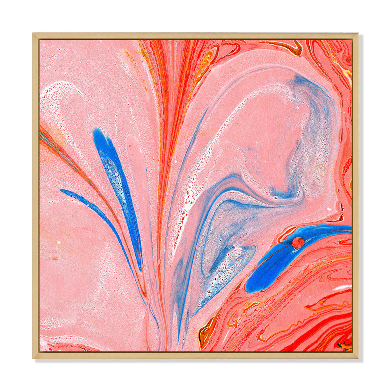 Orange et bleu liquide - Peinture sur toile, H 36 po x l 36 po x P 1 po, Cadre flottant en érable