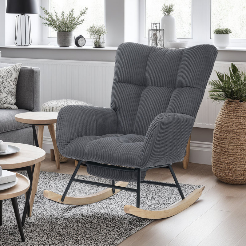 Chaise berçante rembourrée Cozy Teddy, Gris