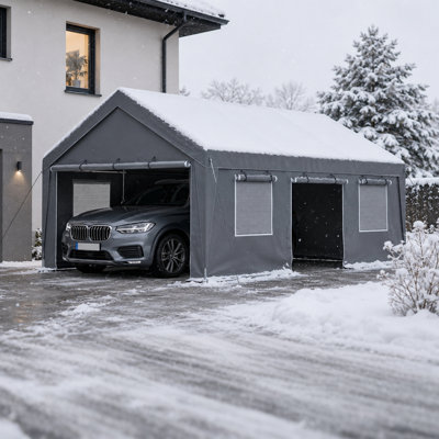 JAXILYN 13x20 FT Heavy-Duty Carport Canopy with 2 Roll-Up Doors for Cars, Trucks, and Boats, Grey