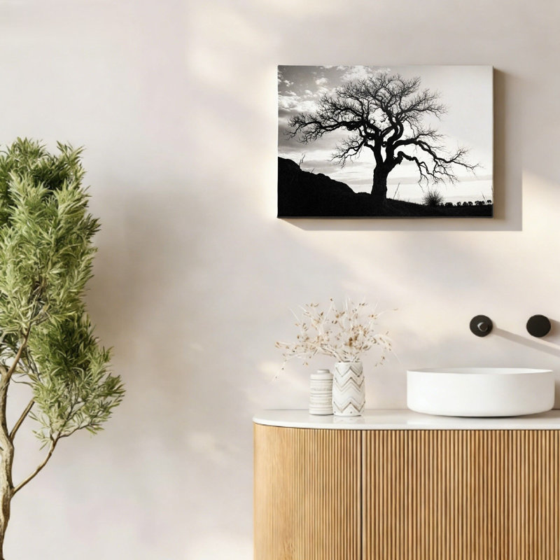 «Gnarled Old Tree Silhouette», art mural encastré en bois 16 x 20