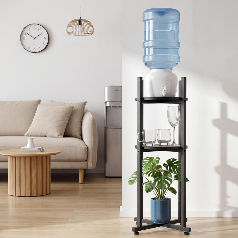 Support pour distributeur d'eau, support pour cruche d'eau de 5 gallons, support pour cruche robuste avec tablette de rangement amovible, poignée, base stable en forme de croix, pour la cuisine, le bureau, le salon, la salle de sport